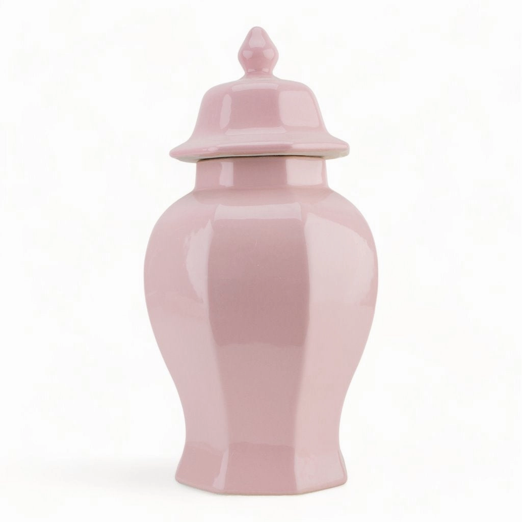 Pink Octagonal Lidded Mantel Jar vase,flower vase,home decoration
