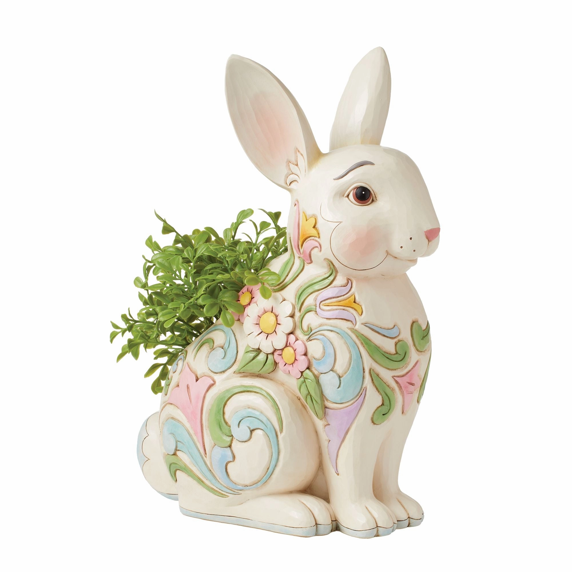 Planter White Floral Rabbit