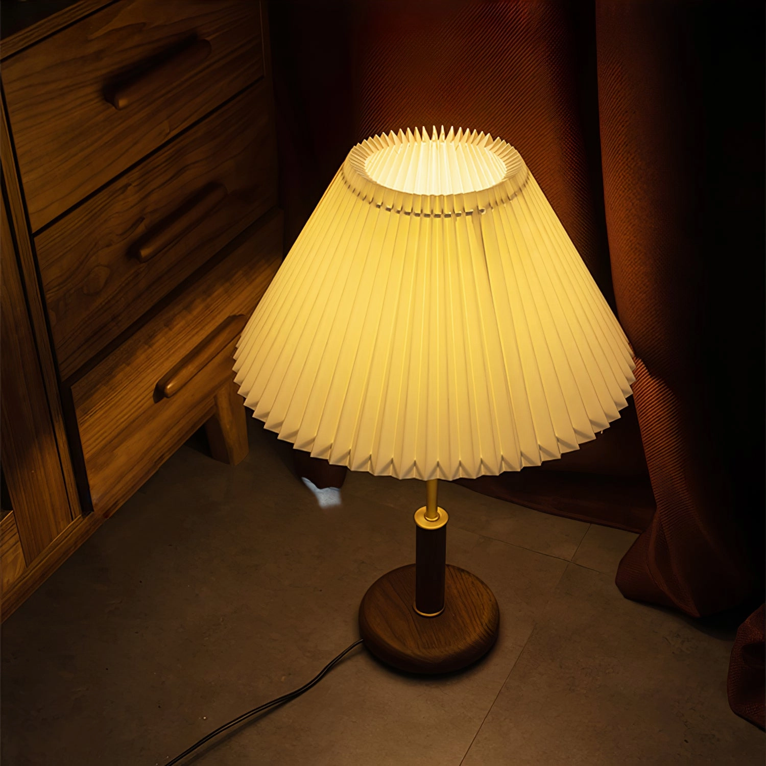 Pleated Walnut Table Lamp