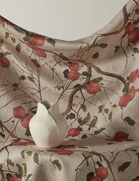 Pomegranate Birds Flax Linen Fabric by Nathan Turner home decor,home accents,interior accessories