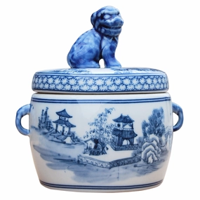 Porcelain Blue & White Canton Foo Dog Candy Jar vase,flower vase,home decoration