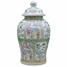 Porcelain Blue and Rose Medallion Temple Jar vase,flower vase,home decoration