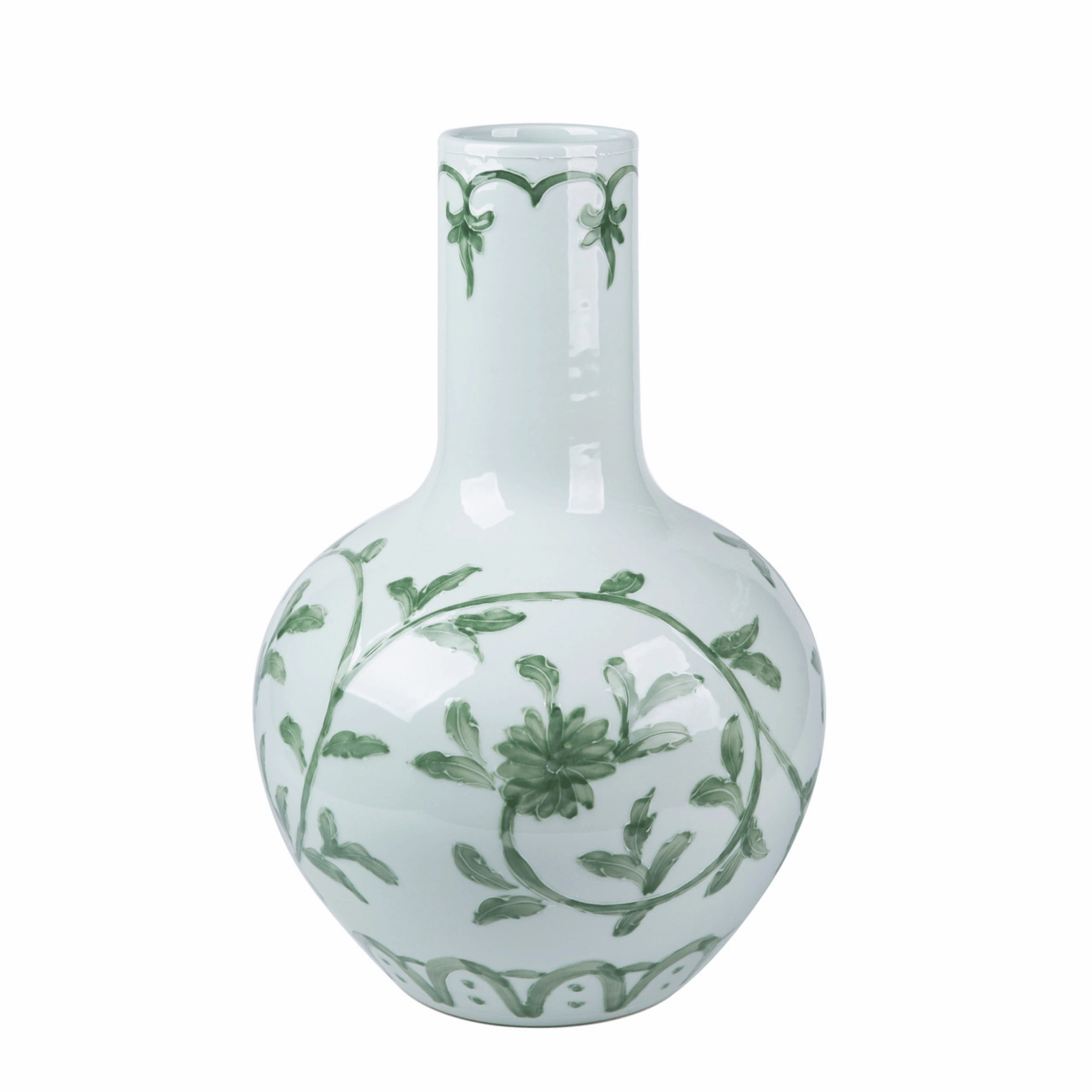 Porcelain Celadon Green Vine Globular Vase