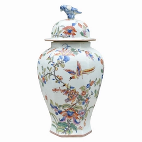 Porcelain Floral Lidded Hex Jar vase,flower vase,home decoration