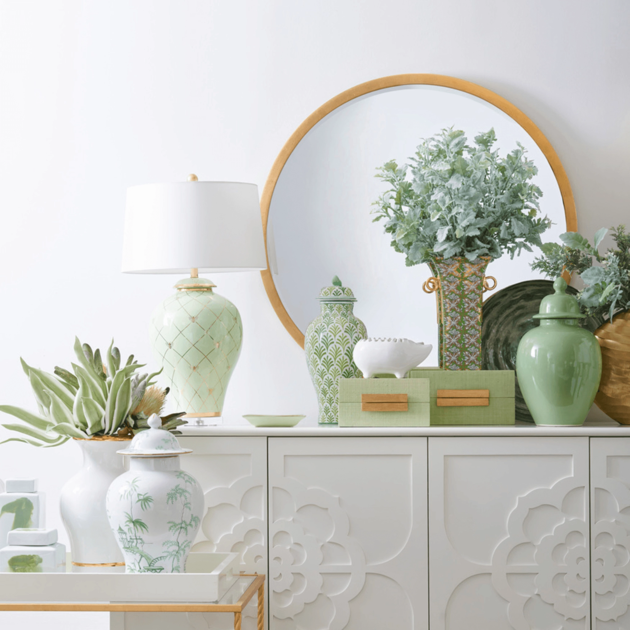 Porcelain Green Chinoiserie Jar with Lid