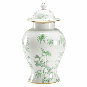 Porcelain Green Chinoiserie Jar with Lid vase,flower vase,home decoration