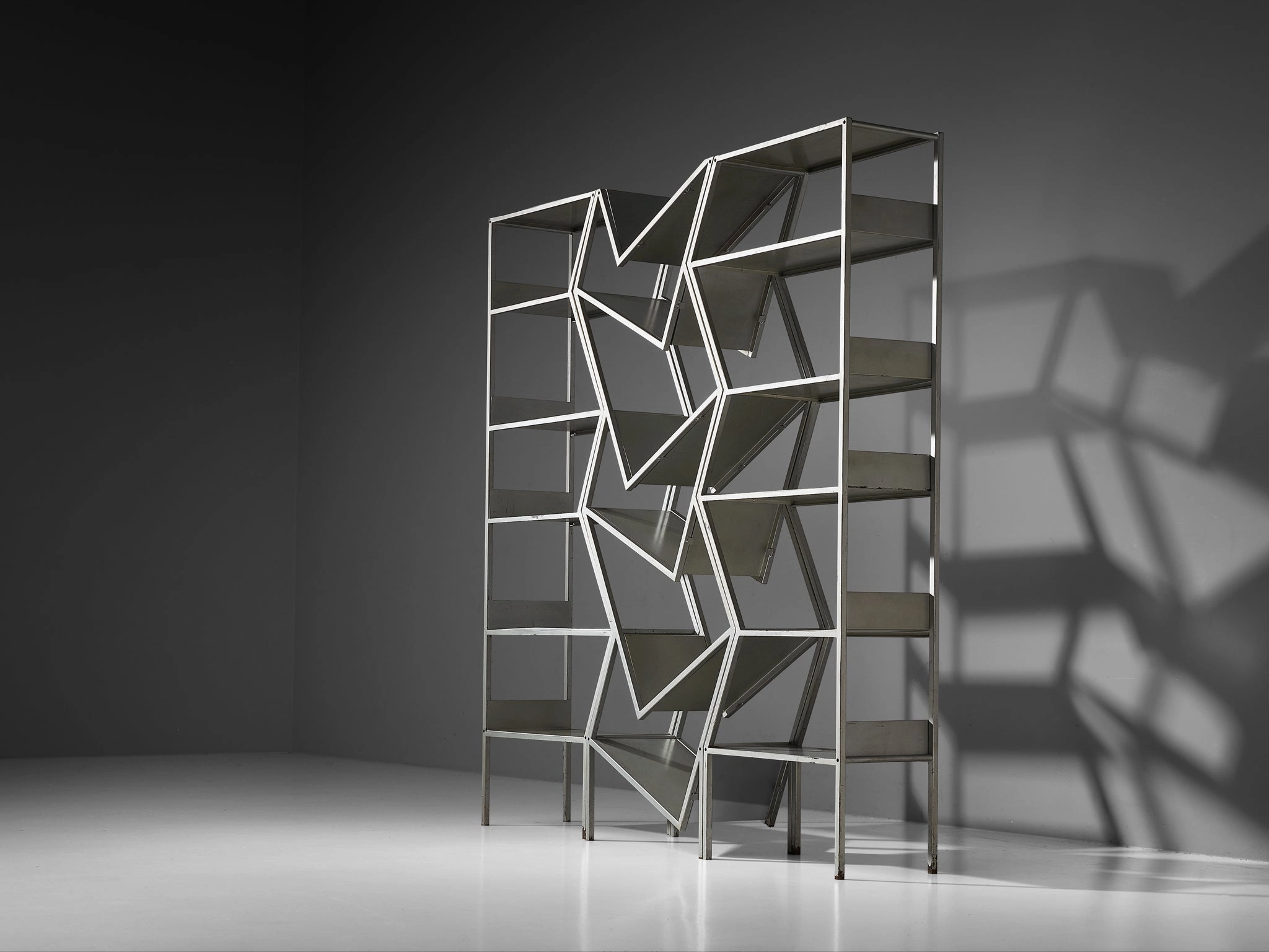 Post Modern Sculptural Asymmetrical Open Bookcase Room Divider in Steel