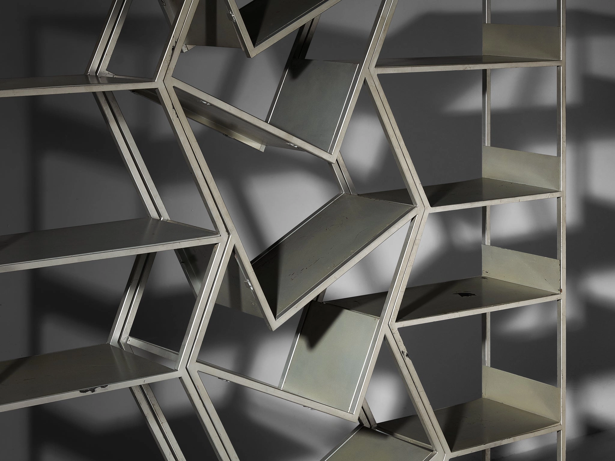 Post Modern Sculptural Asymmetrical Open Bookcase Room Divider in Steel