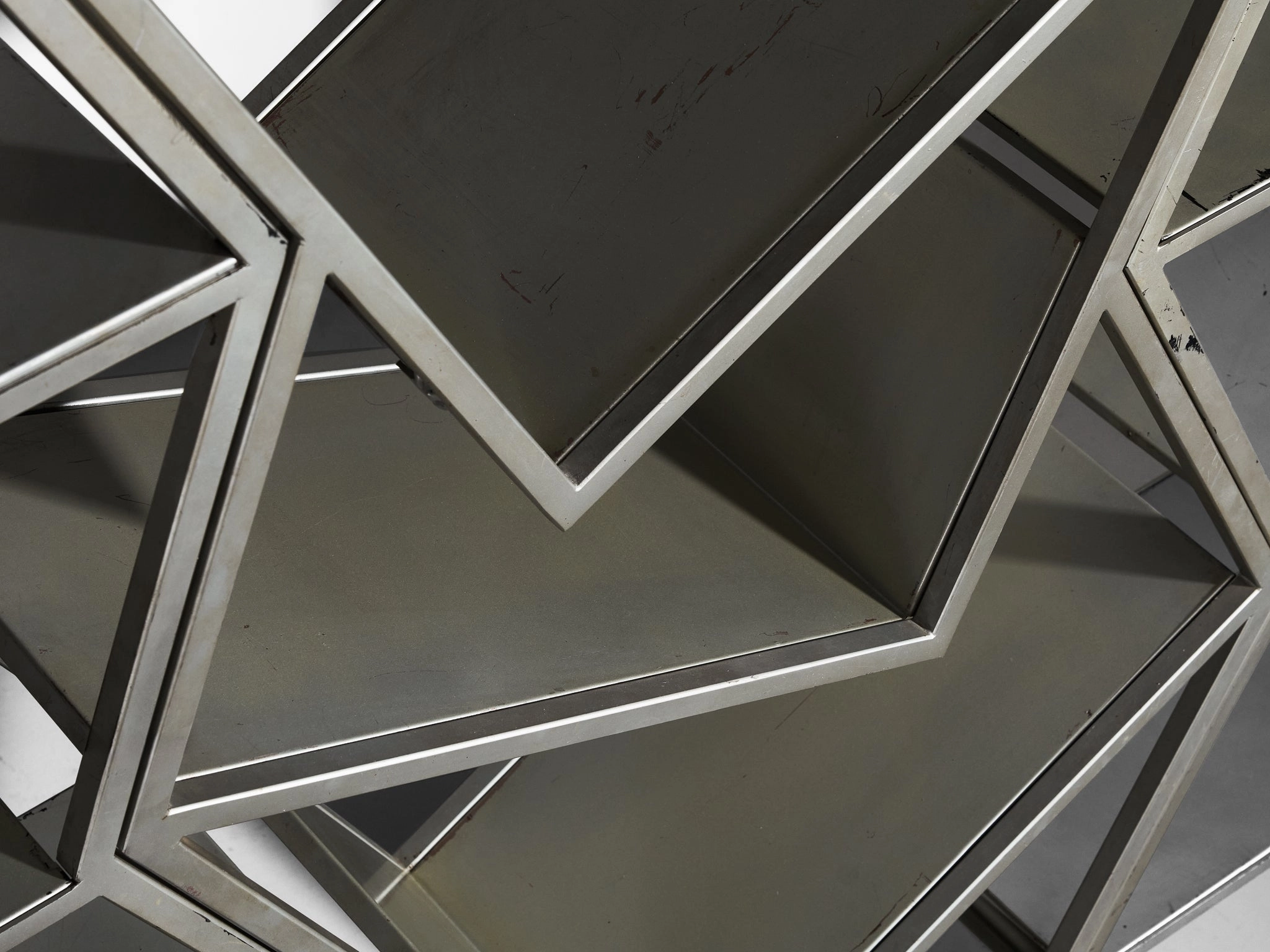 Post Modern Sculptural Asymmetrical Open Bookcase Room Divider in Steel