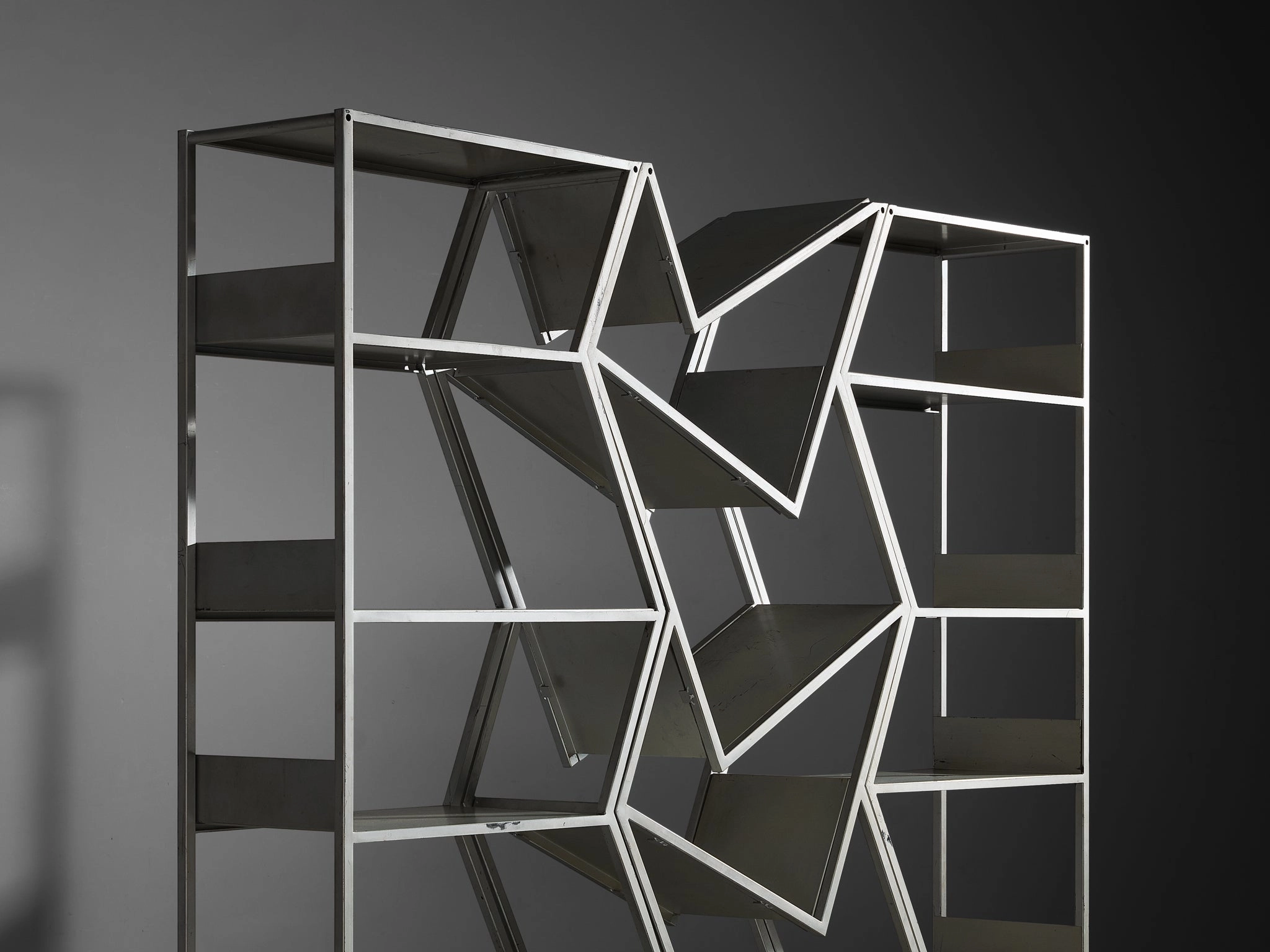 Post Modern Sculptural Asymmetrical Open Bookcase Room Divider in Steel