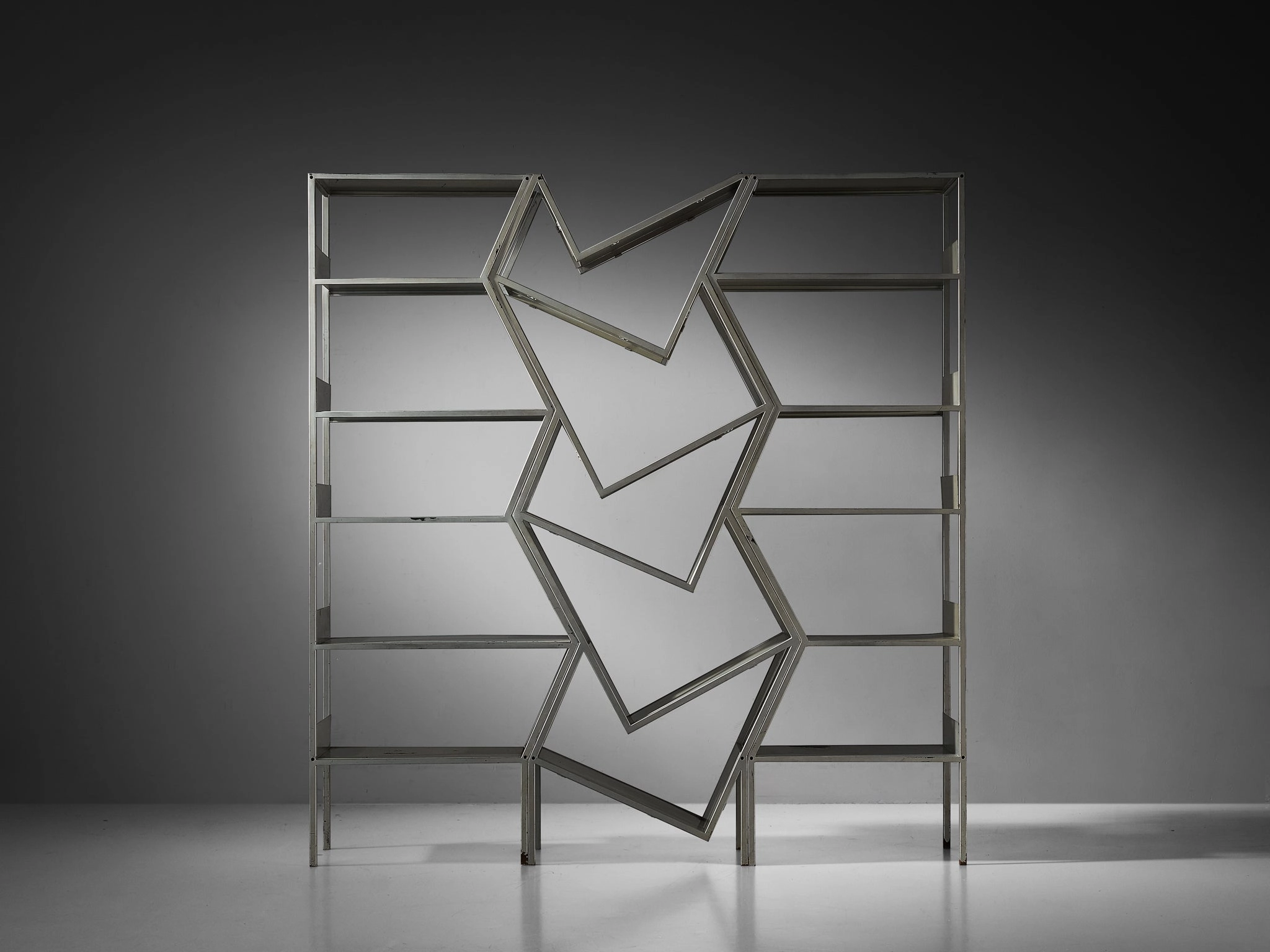 Post Modern Sculptural Asymmetrical Open Bookcase Room Divider in Steel