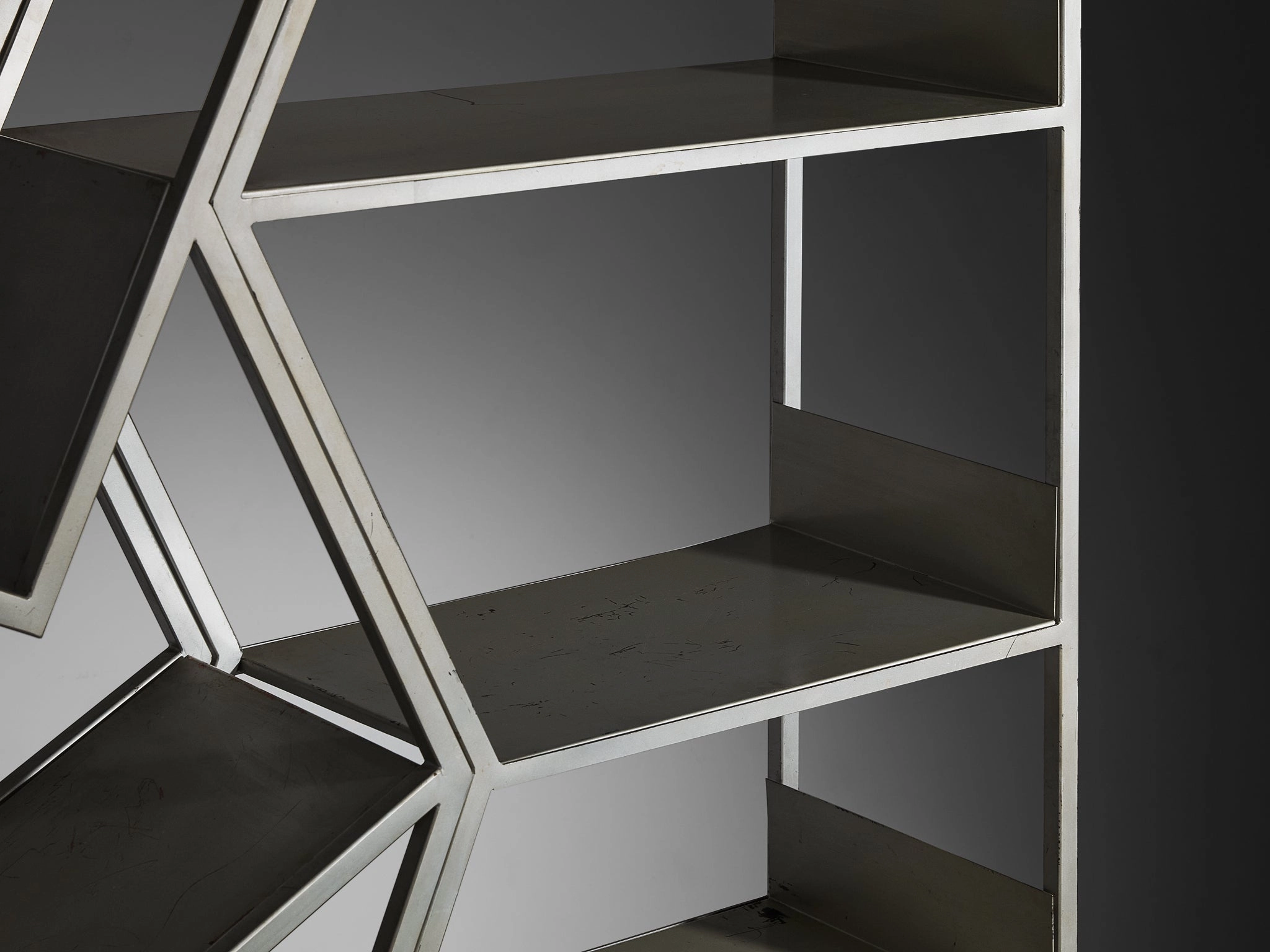Post Modern Sculptural Asymmetrical Open Bookcase Room Divider in Steel