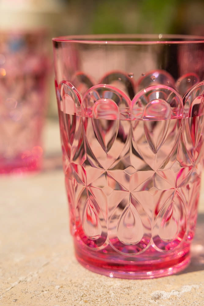 Pretty Embossed Pink Picnic Water Tumbler