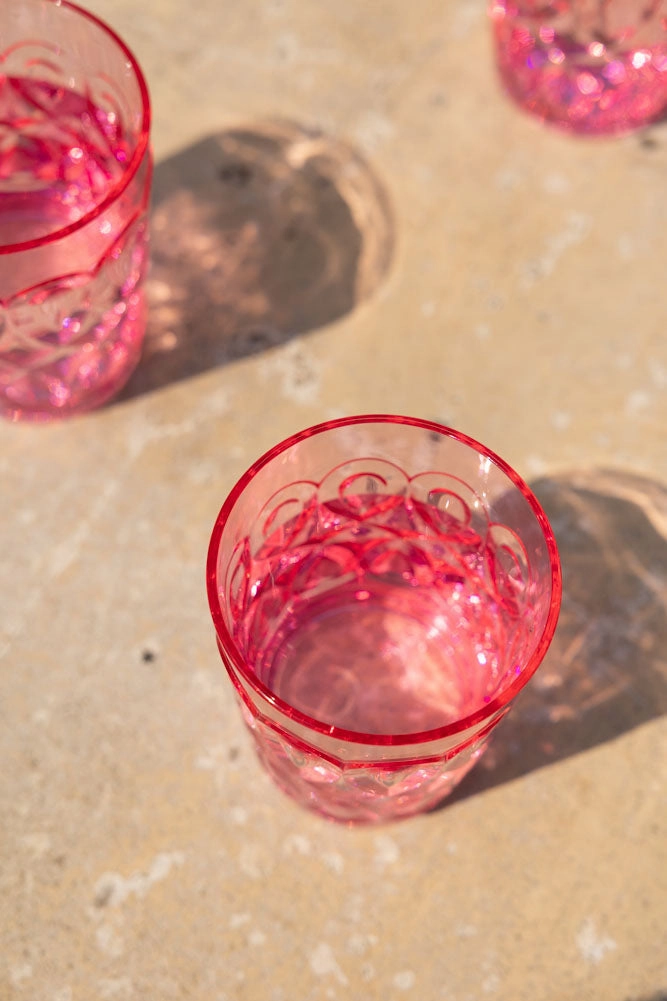 Pretty Embossed Pink Picnic Water Tumbler