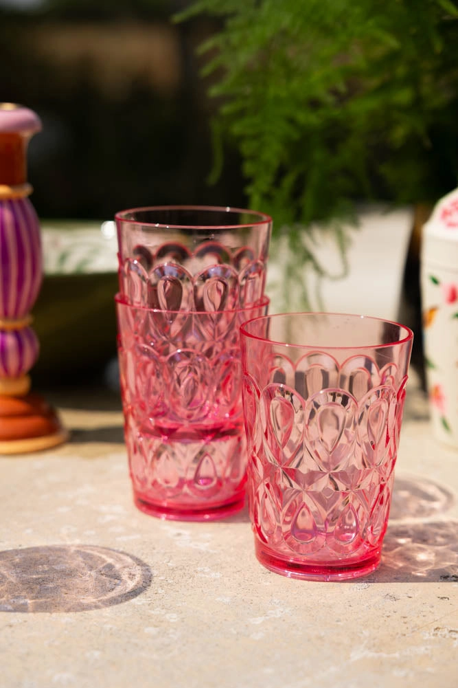 Pretty Embossed Pink Picnic Water Tumbler