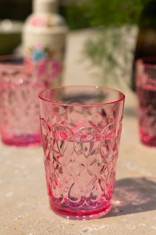 Pretty Embossed Pink Picnic Water Tumbler