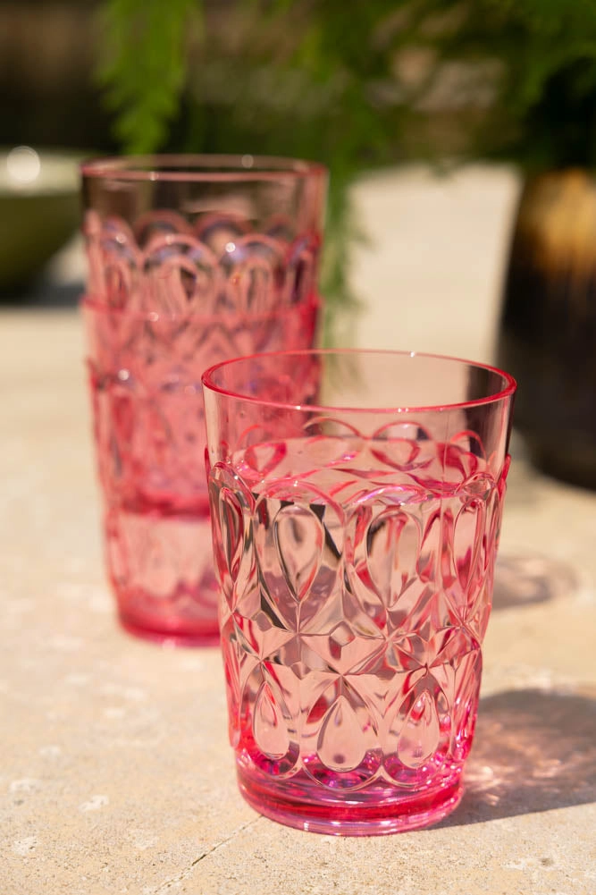Pretty Embossed Pink Picnic Water Tumbler