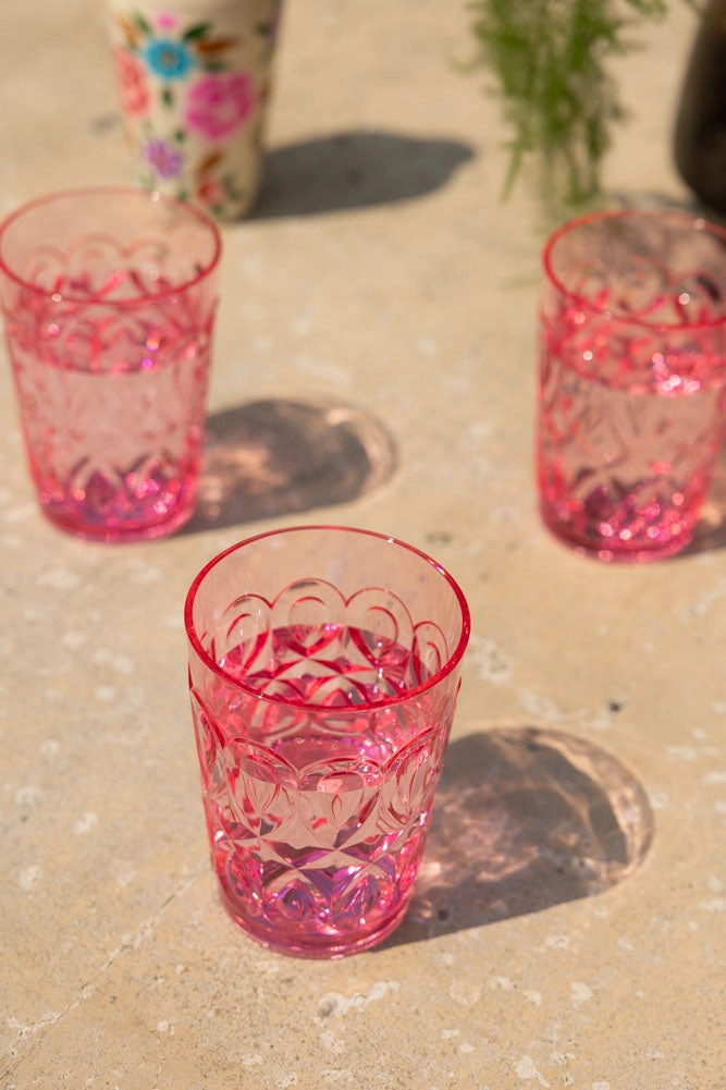 Pretty Embossed Pink Picnic Water Tumbler