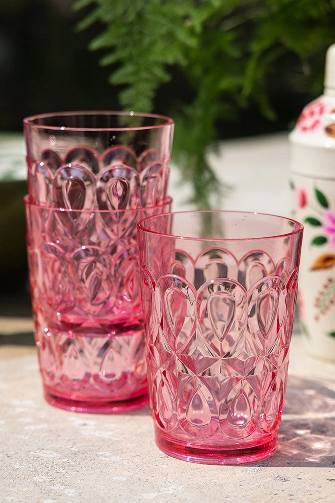 Pretty Embossed Pink Picnic Water Tumbler