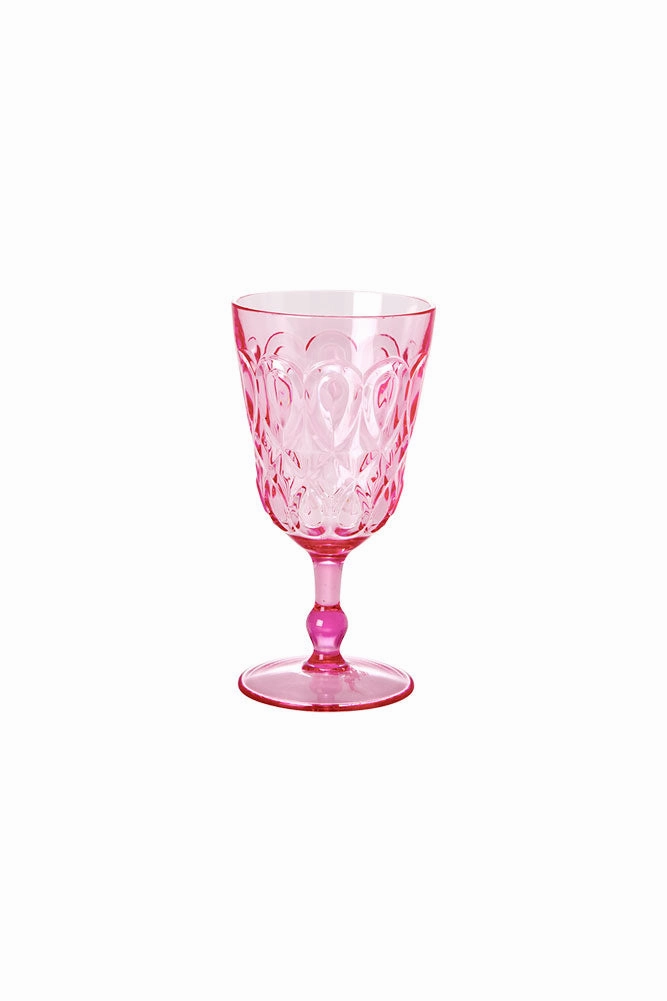 Pretty Embossed Pink Picnic Wine Glass