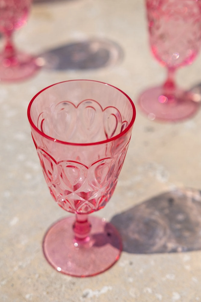 Pretty Embossed Pink Picnic Wine Glass