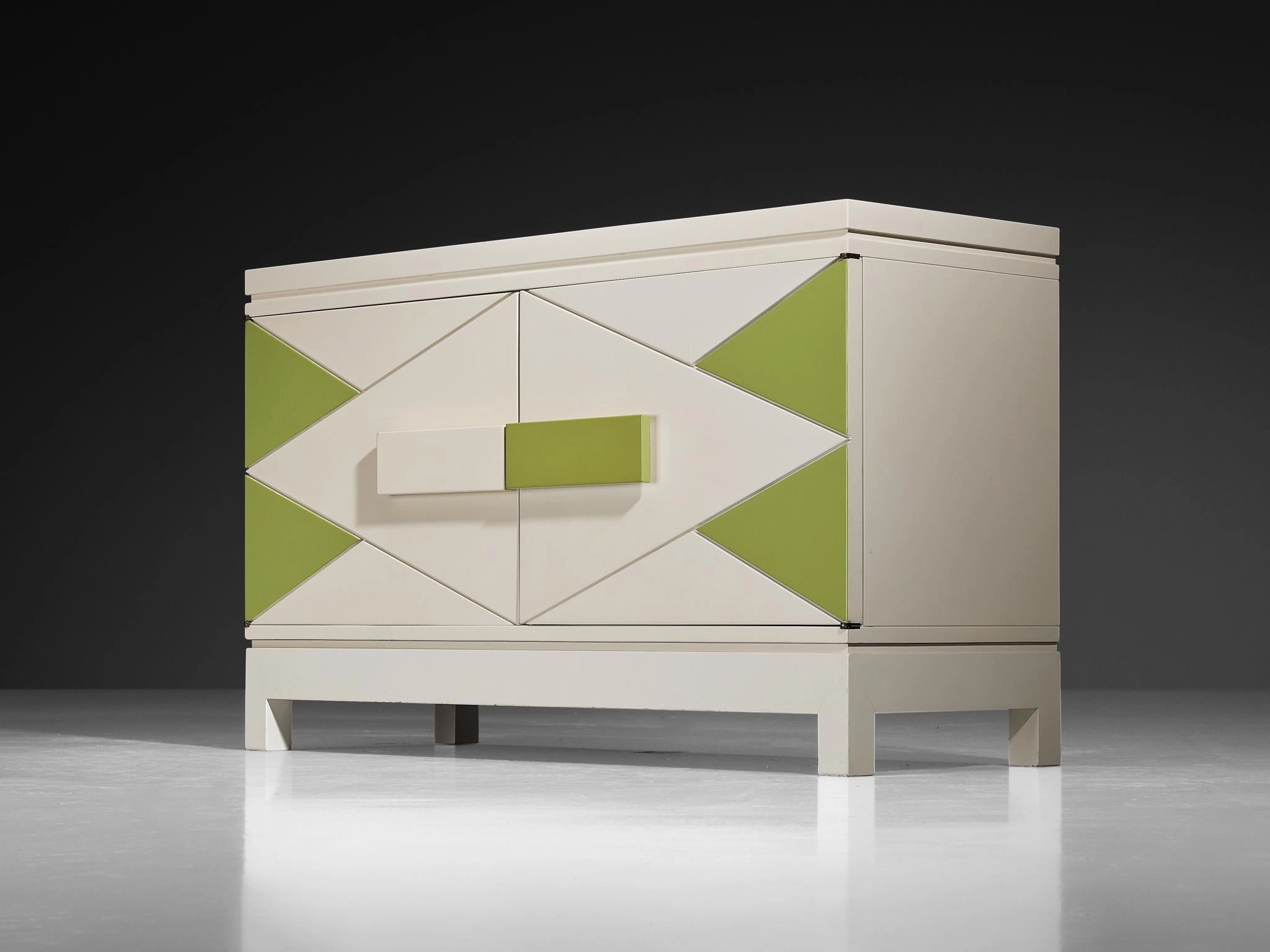 Rare Emiel Veranneman Cabinet in Off-White and Green Lacquered Wood storage cabinet,organizer,furniture storage