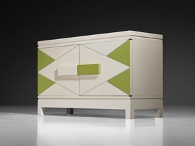 Rare Emiel Veranneman Cabinet in Off-White and Green Lacquered Wood storage cabinet,organizer,furniture storage