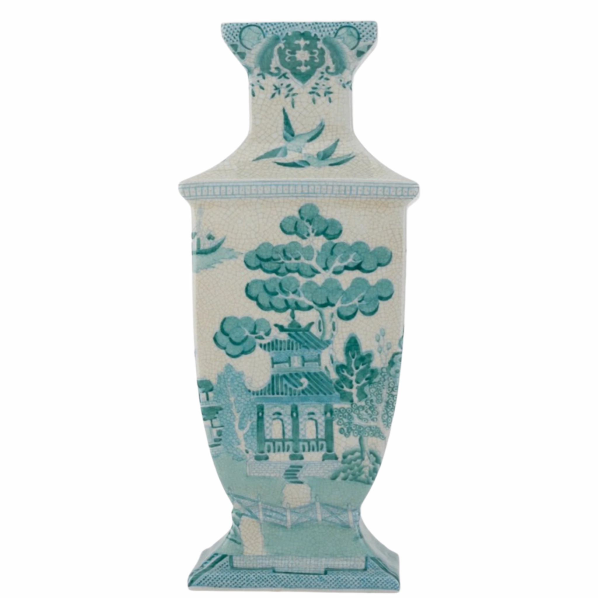 Rectangular Vase in Turquoise and White Willow Pattern vase,flower vase,home decoration