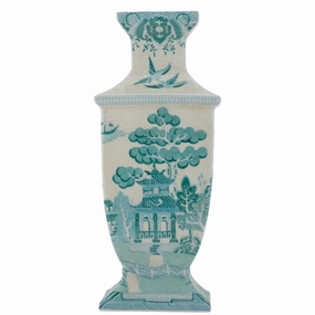 Rectangular Vase in Turquoise and White Willow Pattern vase,flower vase,home decoration