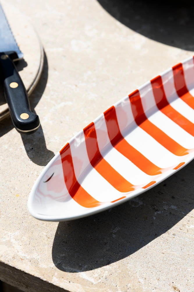 Red & White Fish-Shaped Ceramic Serving Dish