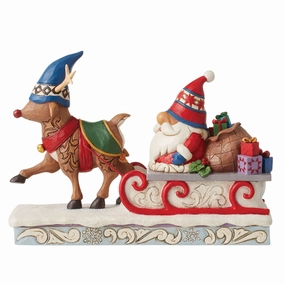 Reindeer Pulling Gnome Sled figurines,decorative figurines,home accents