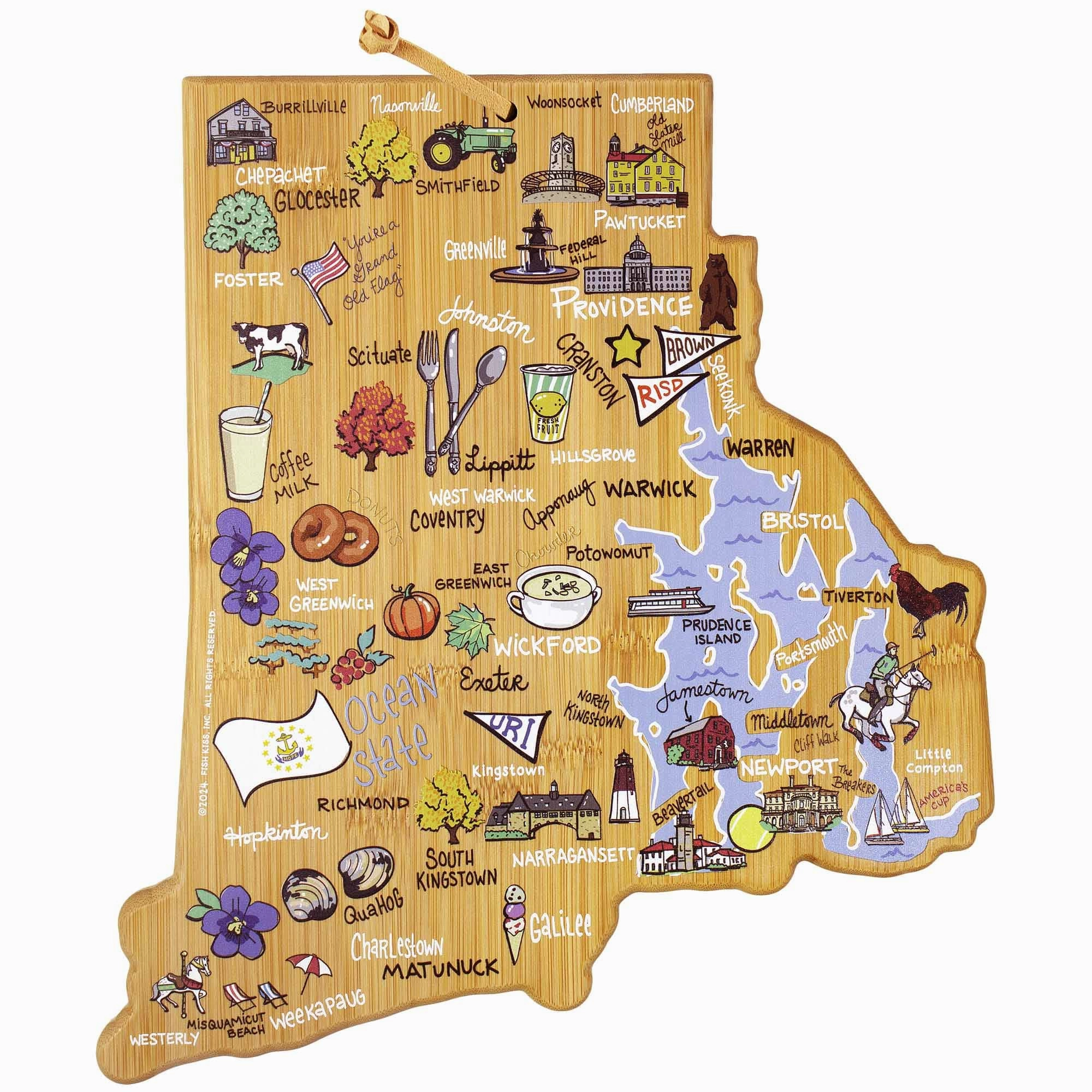 Rhode Island Cutting Board with Artwork by Fish Kiss cutting board,chopping board,kitchen tools