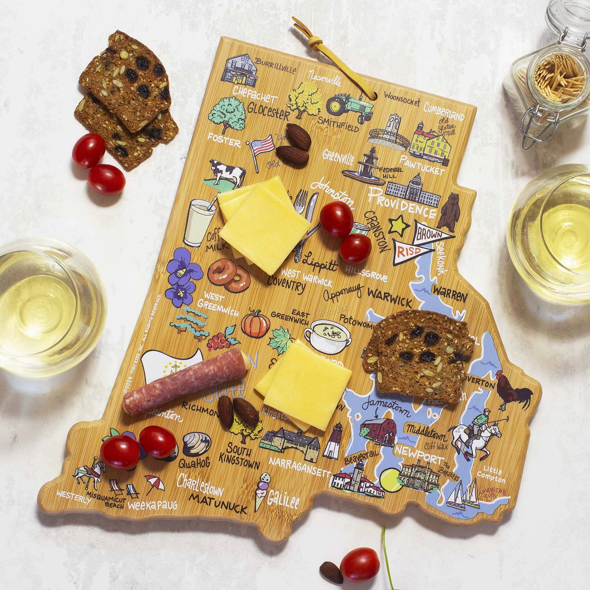 Rhode Island Cutting Board with Artwork by Fish Kiss