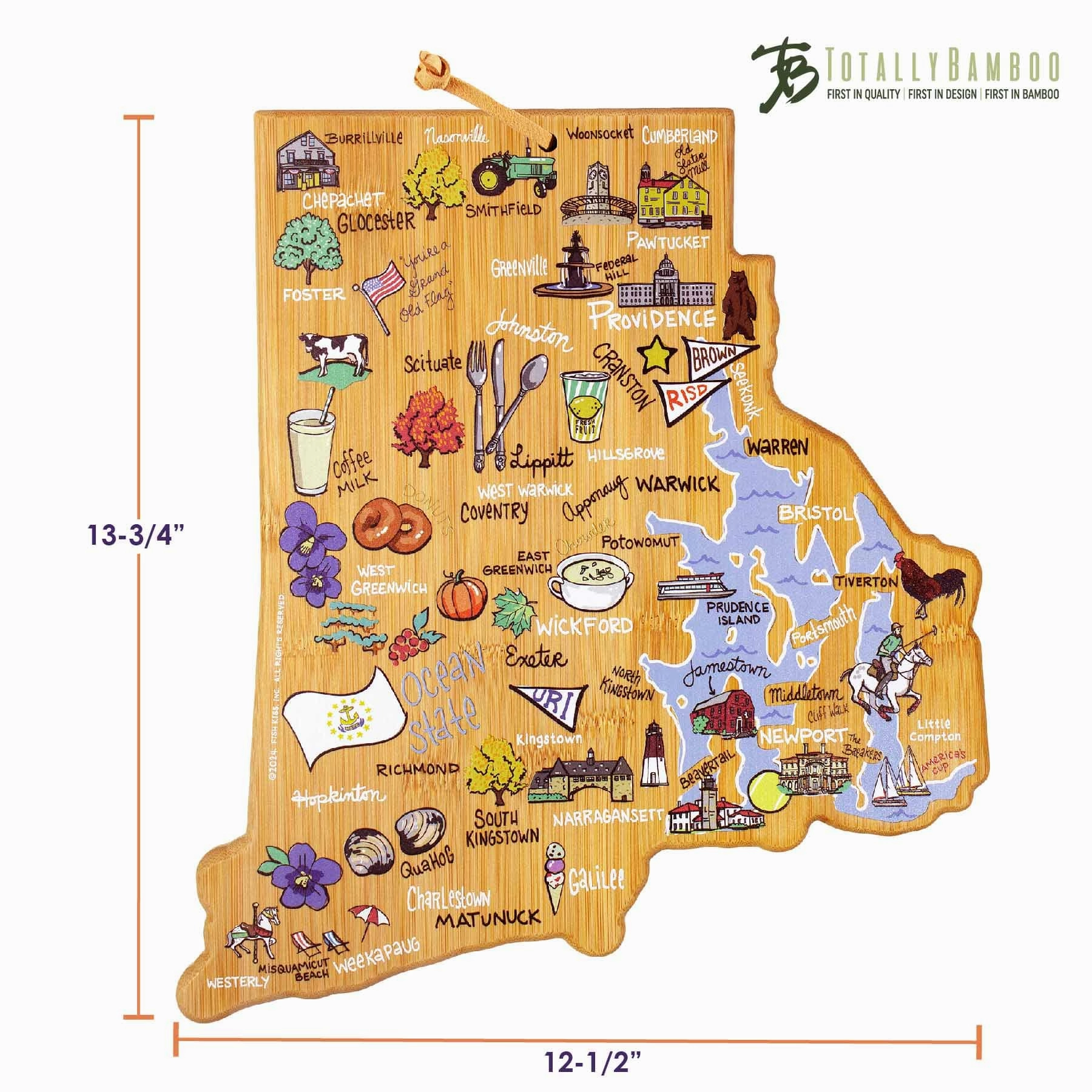 Rhode Island Cutting Board with Artwork by Fish Kiss
