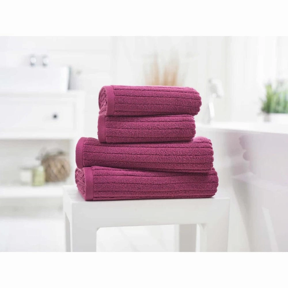 Rialto Ribbed Zero Twist Cotton Towel 480 GSM In Cerise bathroom essentials,bathroom accessories,bathroom set