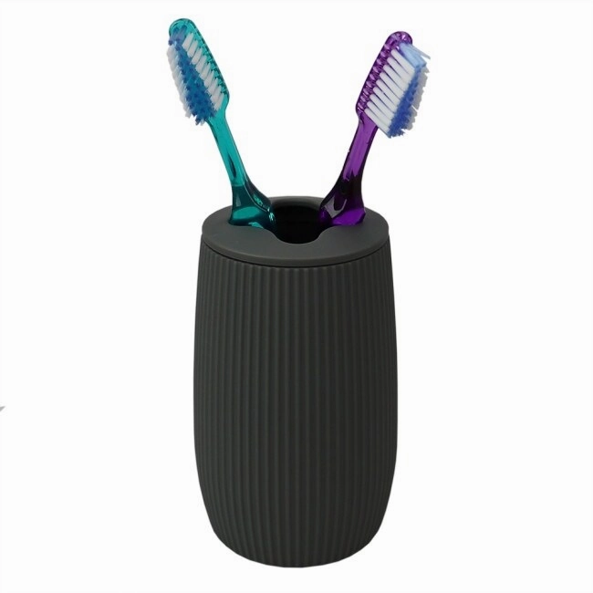 Ribbed Plastic Toothbrush Holder, Grey
