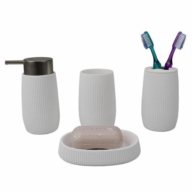 Ribbed Plastic Toothbrush Holder, White