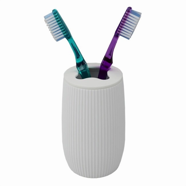 Ribbed Plastic Toothbrush Holder, White