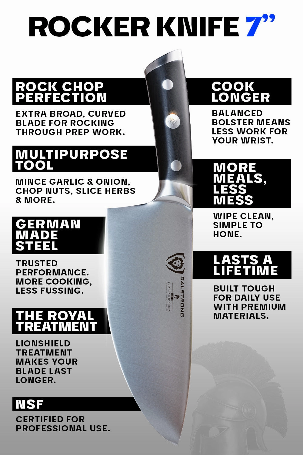 Rocking Herb Knife 7" | Gladiator Series | NSF Certified | Dalstrong 
