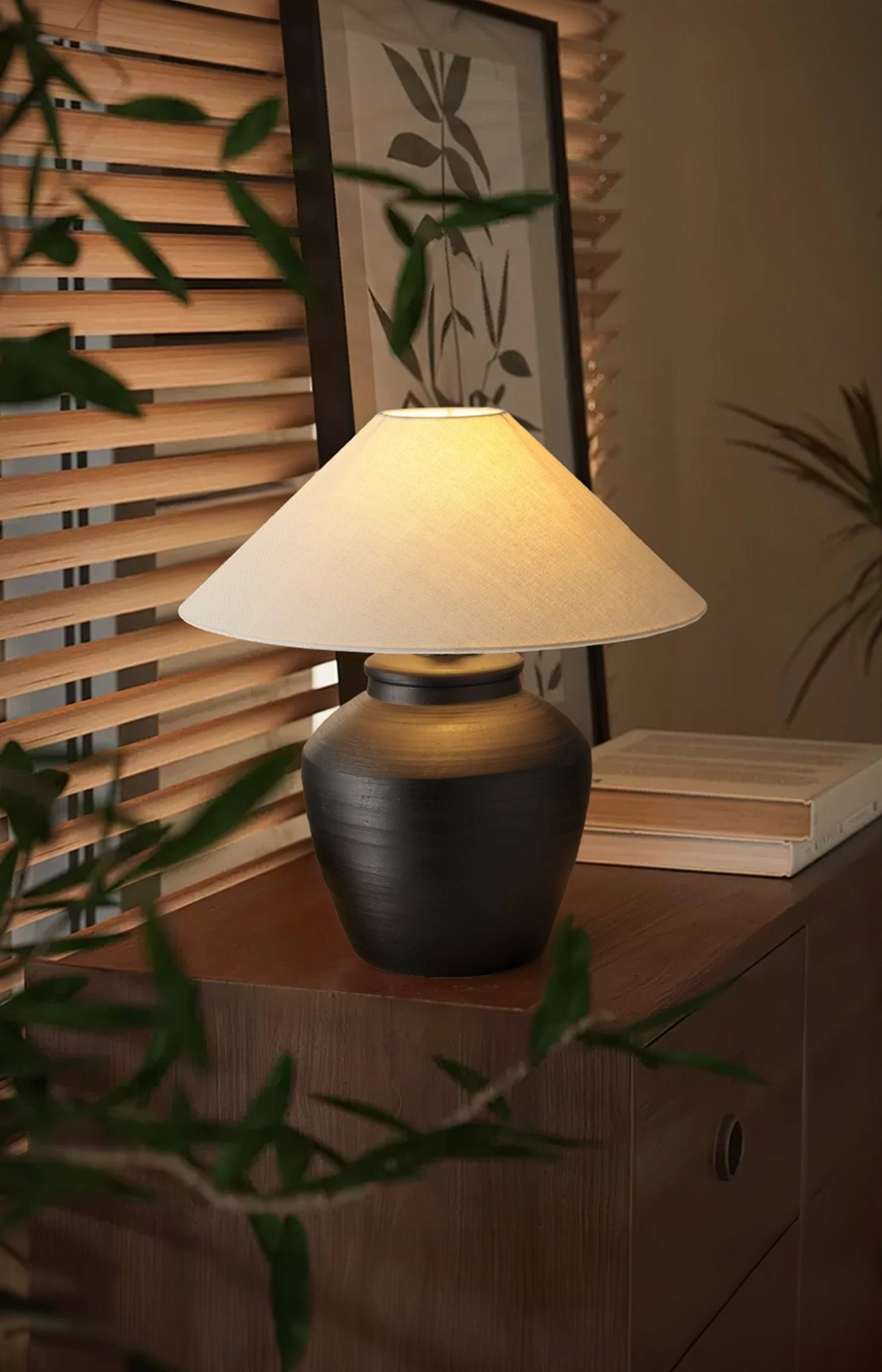 Rustic Black Ceramic Table Lamp
