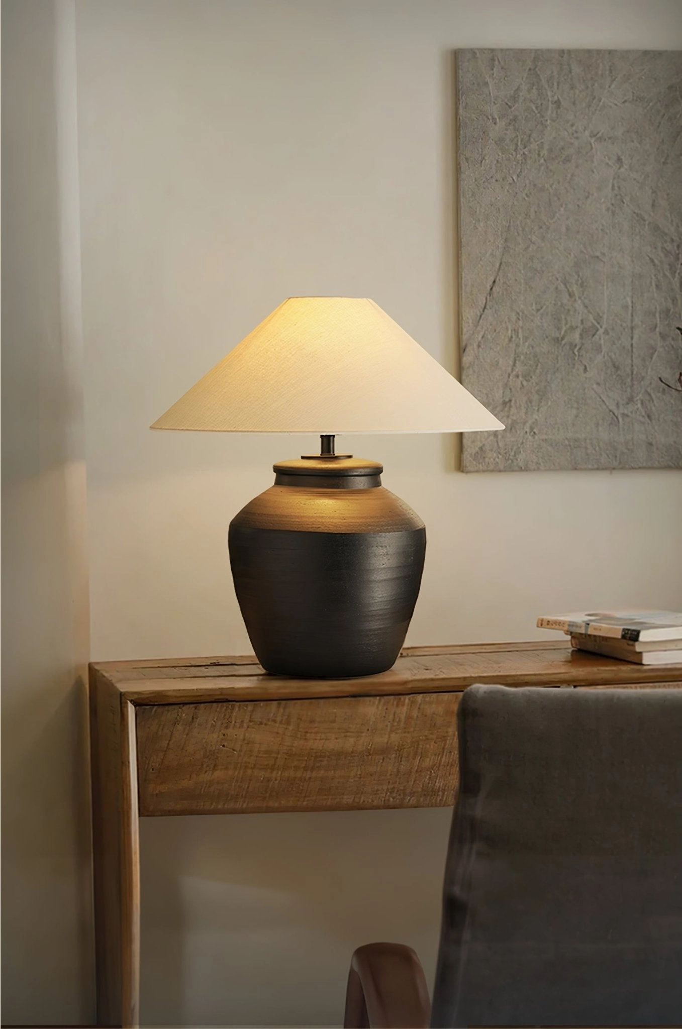 Rustic Black Ceramic Table Lamp