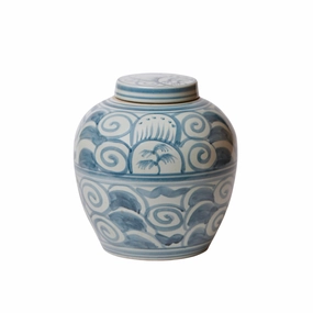Rustic Curlicue Blue and White Porcelain Round Storage Jar vase,flower vase,home decoration