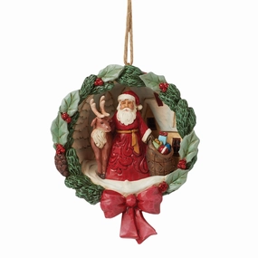 Santa and Deer Wreath Figurine figurines,decorative figurines,home accents