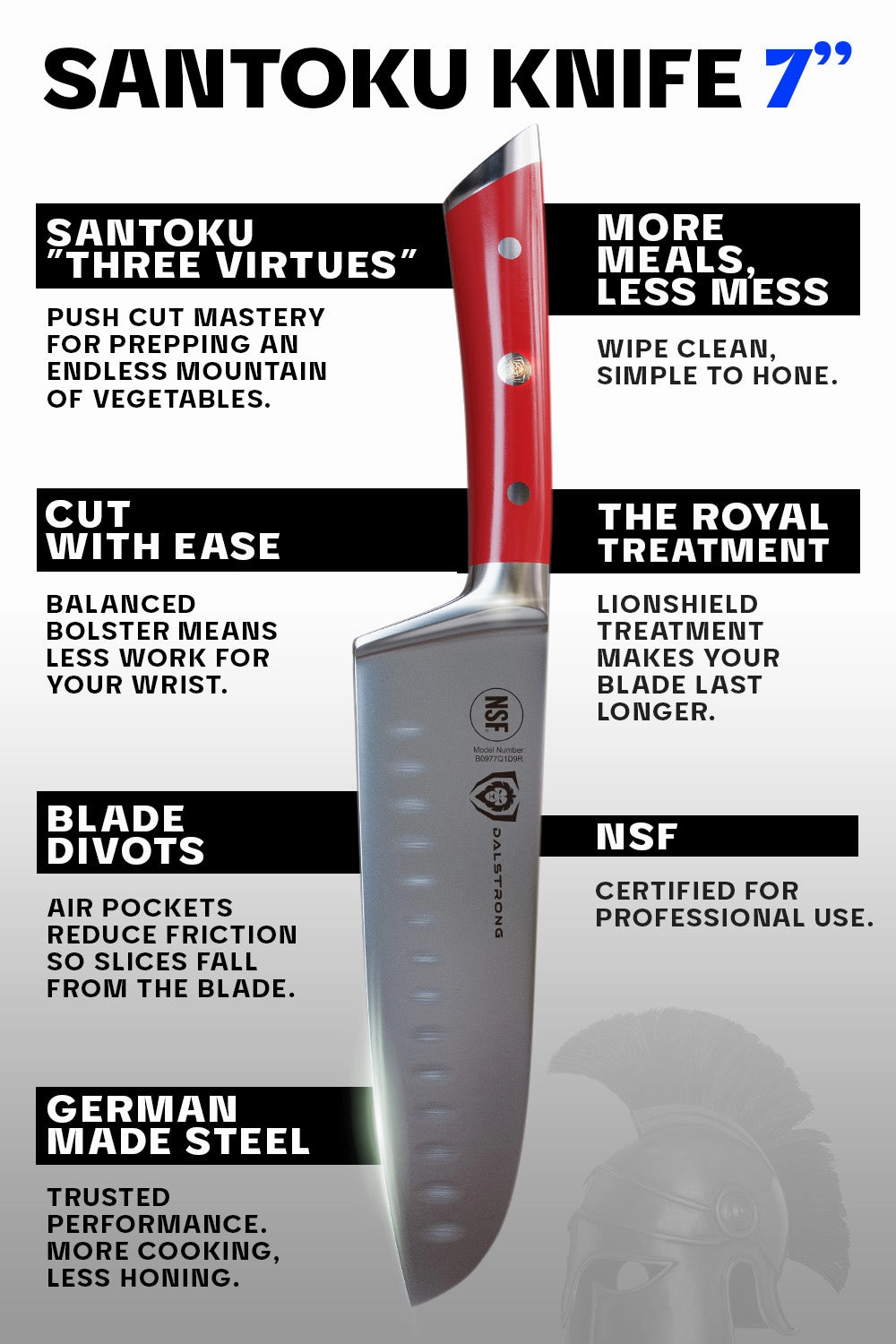 Santoku Knife 7" | Crimson Red ABS Handle | Gladiator Series | NSF Certified | Dalstrong 