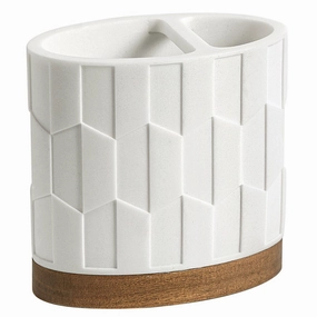 Sarasota Resin with Wood Toothbrush Holder - White/Wood toothbrush holder,bathroom cup,bathroom organizer