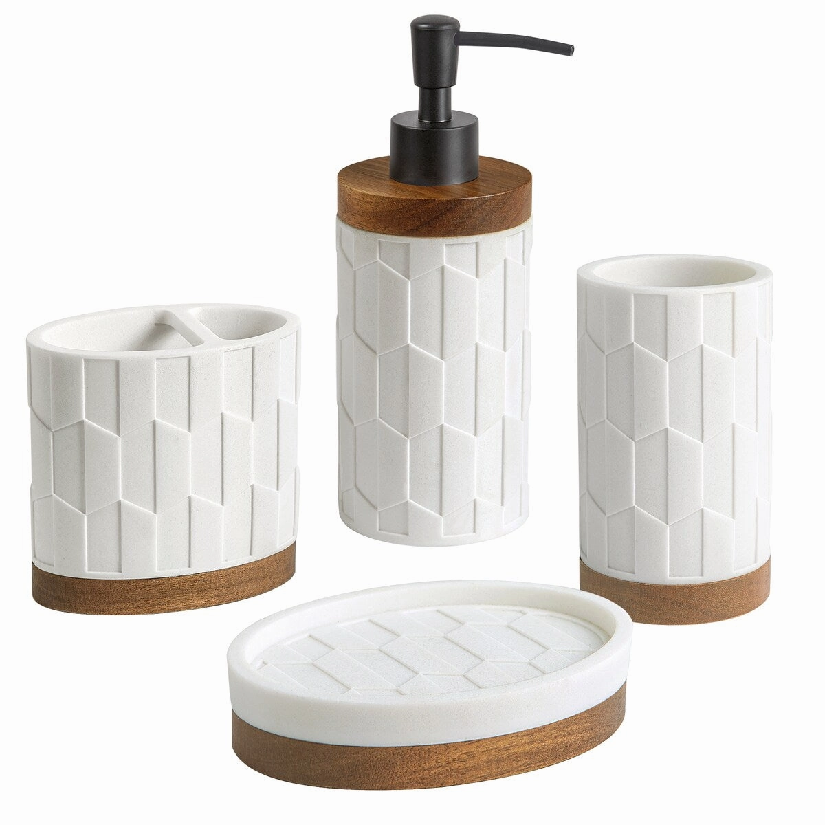 Sarasota Resin with Wood Toothbrush Holder - White/Wood