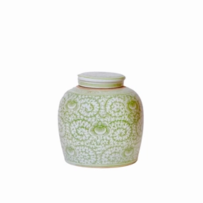Scrolling Peony Green and White Porcelain Lidded Jar vase,flower vase,home decoration