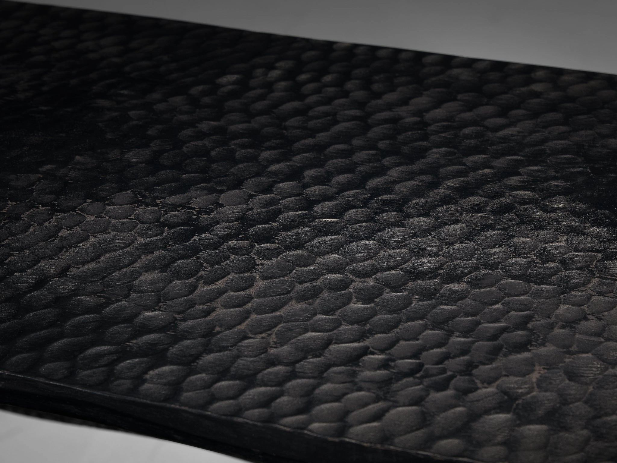 Sculptural Bookcase in Black Lacquered Wood with Decorative Carvings