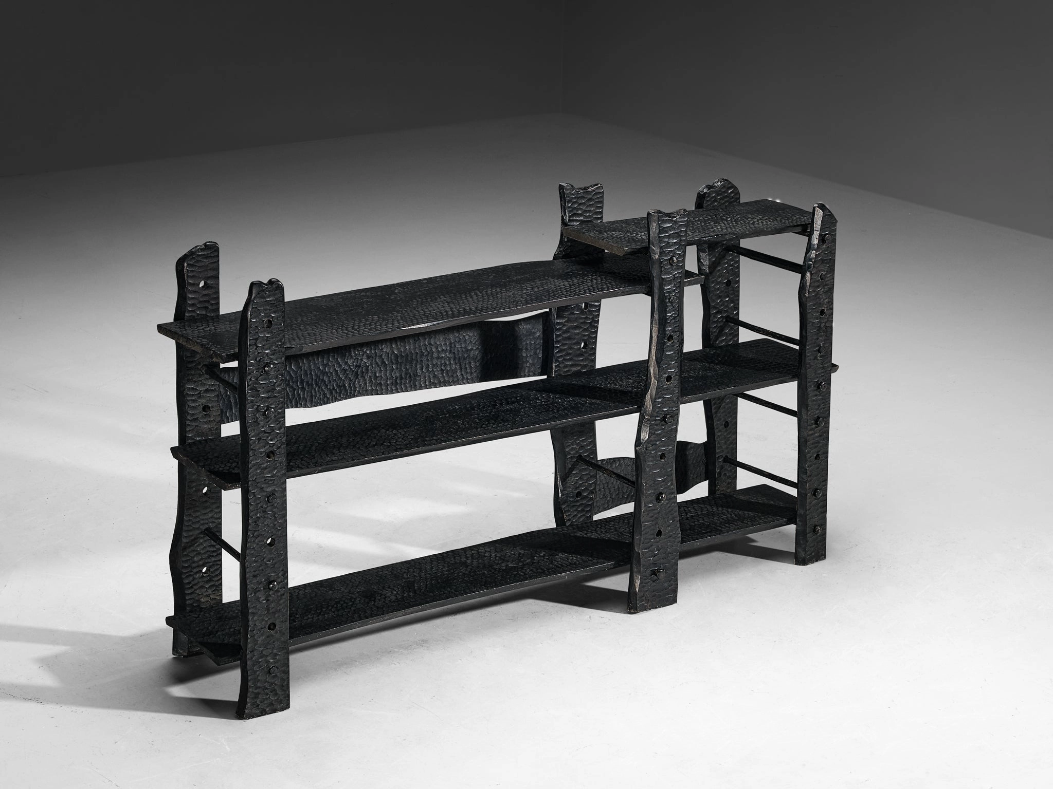 Sculptural Bookcase in Black Lacquered Wood with Decorative Carvings storage cabinet,organizer,furniture storage