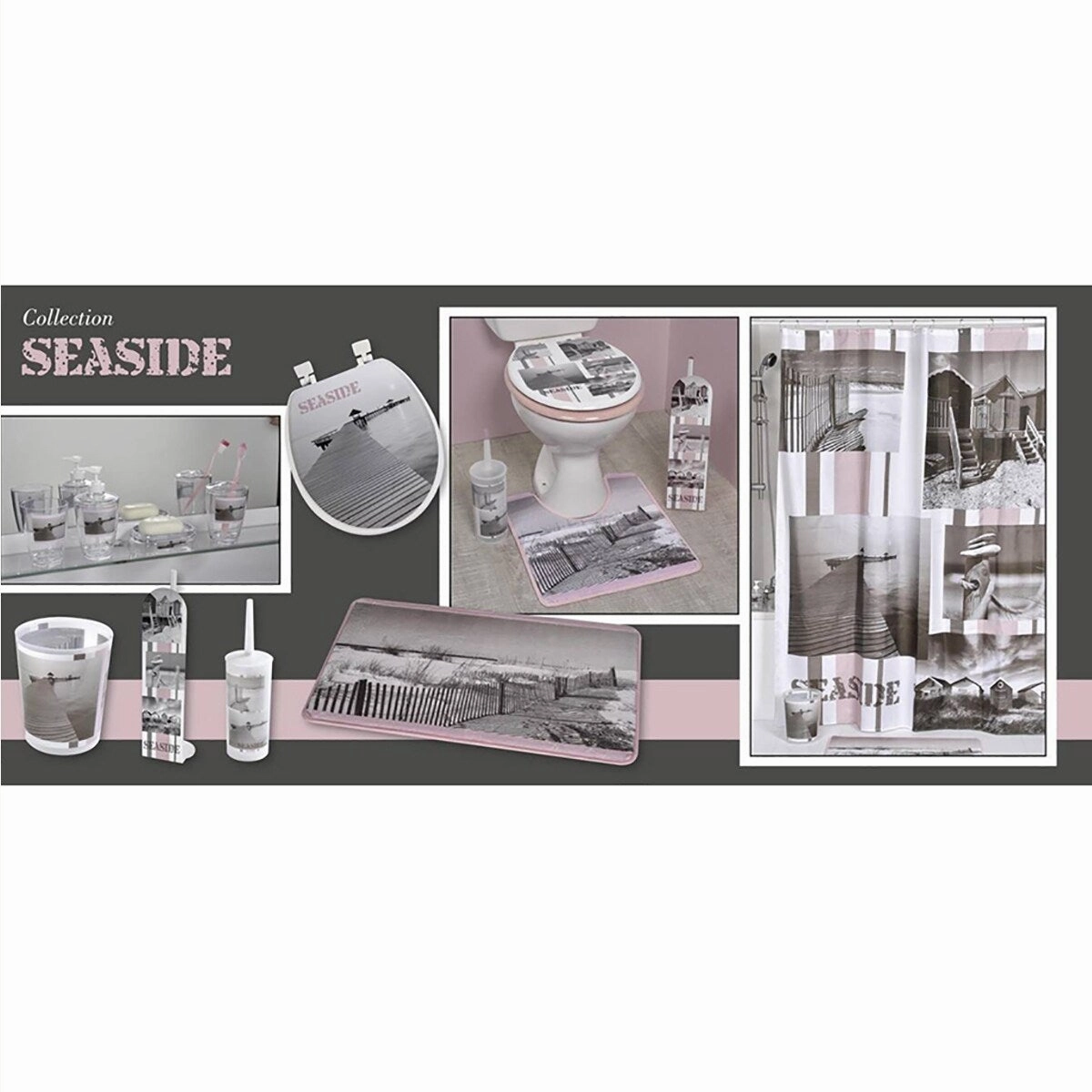 Seaside Clear Toothbrush Holder Stand for Bathroom Vanity Countertop - White,Gray,Pink - 3" L x 3" W x 4.8" H